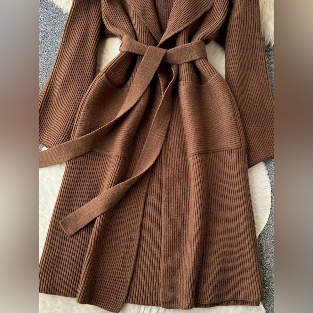 🆕 🤎Brown Knitted Cardigan Coat with belt - Picture 3 of 4